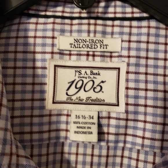 JoS A Bank White Blue Red Plaid Button Up Men's Shirt Sz M (16.5 - 34 ) - Picture 2 of 4